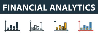 Mali Analitik ikon seti. Fintech teknoloji ikonları koleksiyonundan farklı stillerde birinci sınıf sembol. Yaratıcı finansal analiz simgesi doldurulmuş, ana hatlar, renkli ve düz semboller