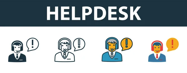 Helpdesk icon set. Premium symbol in different styles from customer service icons collection. Creative helpdesk icon filled, outline, colored and flat symbols — 스톡 벡터