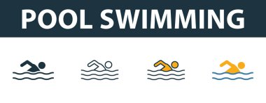 Pool Swimming icon set. Premium symbol in different styles from fitness icons collection. Creative pool swimming icon filled, outline, colored and flat symbols