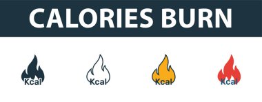 Calories Burn icon set. Premium symbol in different styles from fitness icons collection. Creative calories burn icon filled, outline, colored and flat symbols