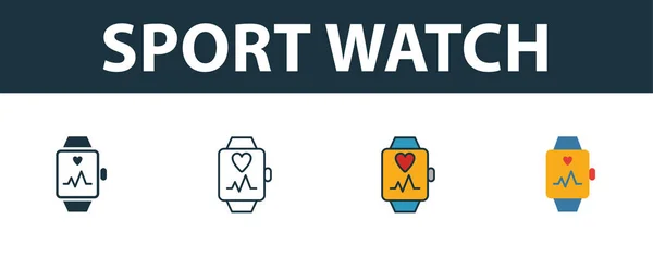 Sport Watch icon set. Premium symbol in different styles from fitness icons collection. Creative sport watch icon filled, outline, colored and flat symbols — 스톡 벡터