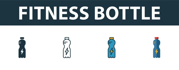 Fitness Bottle icon set. Premium symbol in different styles from fitness icons collection. Creative fitness bottle icon filled, outline, colored and flat symbols — 스톡 벡터