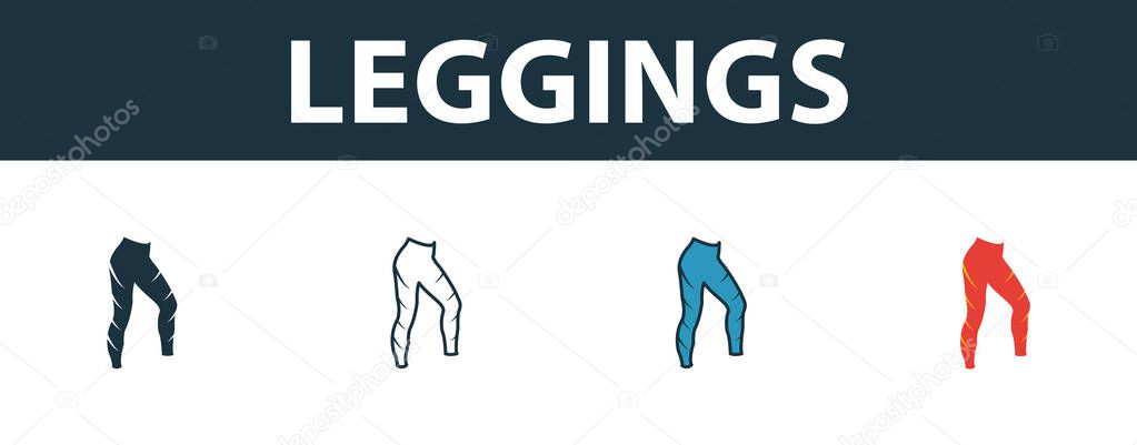 Leggings icon set. Premium simple element in different styles from fitness icons collection. Set of leggings icon in filled, outline, colored and flat symbols concept.