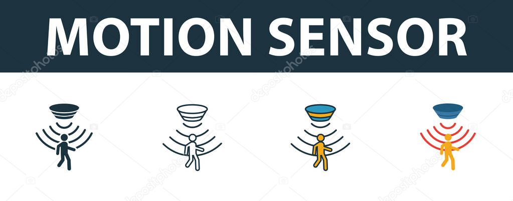 Motion Sensor icon set. Premium simple element in different styles from sensors icons collection. Set of motion sensor icon in filled, outline, colored and flat symbols concept.