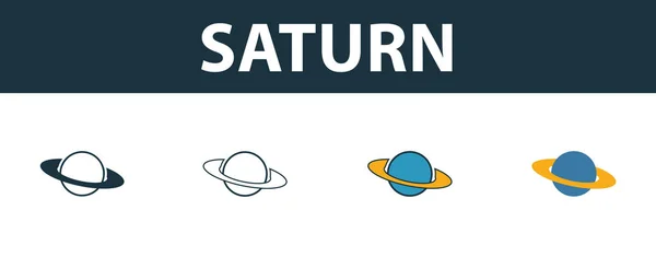 Saturiertes Symbol gesetzt. vier einfache Symbole in unterschiedlichen Stilen aus der Sammlung von Weltraum-Symbolen. Kreative saturierte Symbole gefüllt, Umrisse, farbige und flache Symbole — Stockvektor