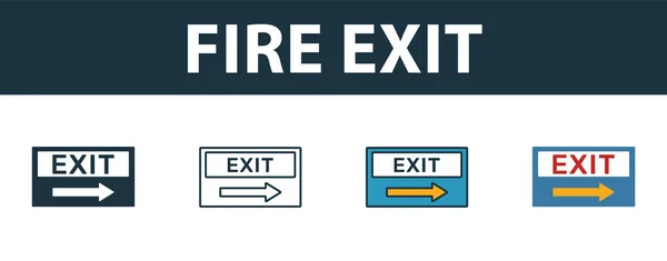 Fire Exit icon set. Premium symbol in different styles from fire safety icons collection. Creative fire exit icon filled, outline, colored and flat symbols