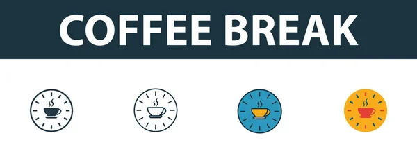 Coffee Break icon set. Premium symbol in different styles from productivity icons collection. Creative coffee break icon filled, outline, colored and flat symbols — 스톡 벡터