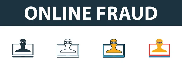 Online Fraud icon set. Premium symbol in different styles from productivity icons collection. Creative online fraud icon filled, outline, colored and flat symbols — 스톡 벡터