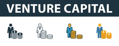 Venture Capital simgesi hazır. Başlangıçtaki simge koleksiyonundan farklı biçimlerde premimium sembolü. Yaratıcı risk sermayesi simgesi doldurulmuş, ana hatlar, renkli ve düz semboller