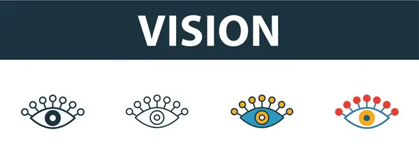 Vision Icon gesetzt. Premium-Symbol in verschiedenen Stilen aus der Sammlung von Startup-Symbolen. Creative Vision Icon gefüllt, Umrisse, farbige und flache Symbole — Stockvektor