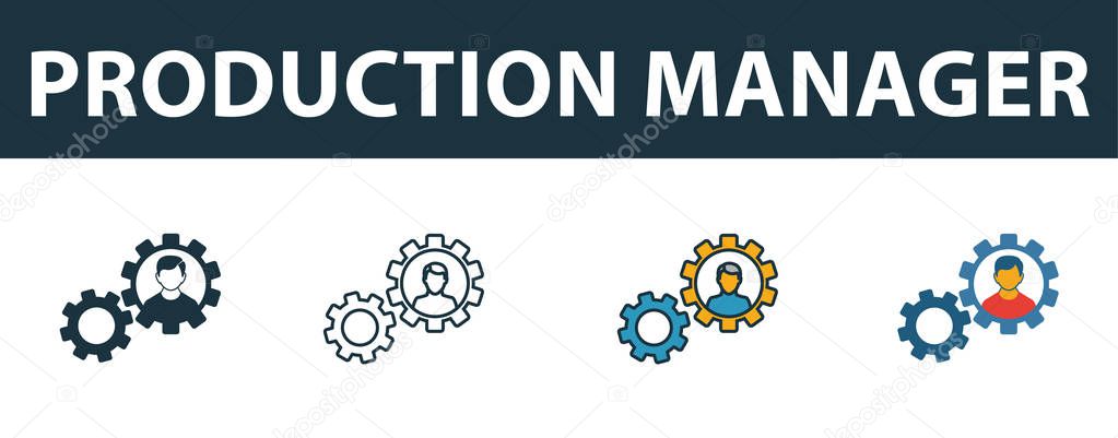 Production Manager icon set. Premium simple element in different styles from startup icons collection. Set of production manager icon in filled, outline, colored and flat symbols concept.