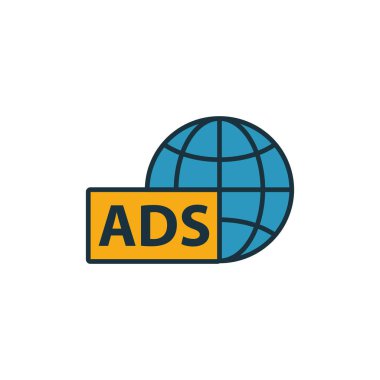 Küresel Reklam simgesi. Taslak reklam simgeleri koleksiyonundan yaratıcı elemet ile doluydu. ui, ux, uygulamalar, yazılımlar ve bilgi grafikleri için premium küresel reklam simgesi