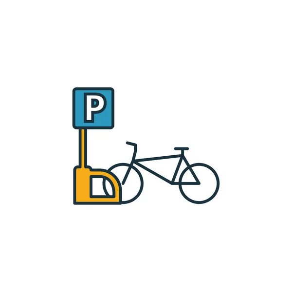 Bicicleta Estacionamiento icono contorno. Diseño de estilo fino de la colección de iconos de elementos de la ciudad. Pixel símbolo perfecto del icono de estacionamiento de bicicletas. Diseño web, aplicaciones, software, uso de impresión — Vector de stock