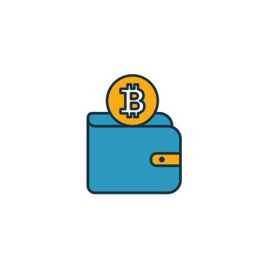 Bitcoin Cüzdan simgesi seti. Şifreleme para birimi simgeleri koleksiyonundan farklı stillerde dört element. Yaratıcı bitcoin cüzdan simgeleri doldurulmuş, ana hatlar, renkli ve düz semboller