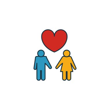 Çift simgesi seti. Balayı ikonları koleksiyonundan farklı stillerde dört element. Yaratıcı çift simgeleri doldurulmuş, ana hatlar, renkli ve düz semboller