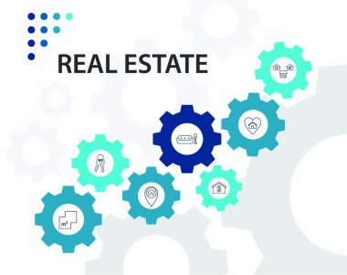 Gayrimenkul Bilgisel Vektör Tasarımı. Zaman çizelgesi konsepti arasında satılık anahtarlar, metrekare simgeler var. Rapor, sunum, diyagram, web tasarımı için kullanılabilir