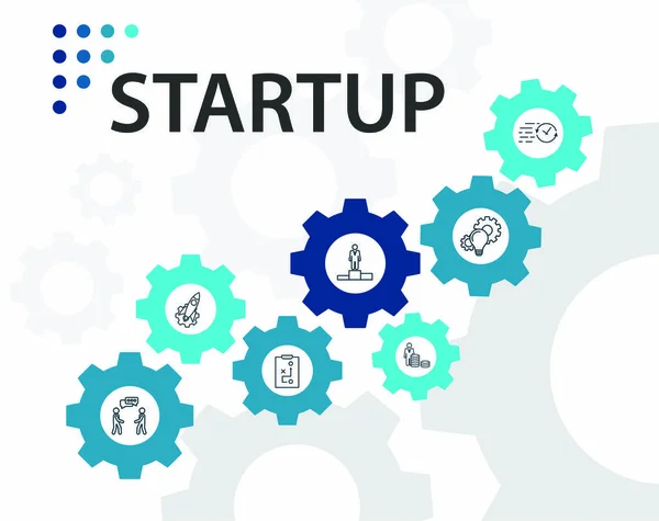 Σχεδιασμός διανύσματος Startup Infographics. Η έννοια του χρονοδιαγράμματος περιλαμβάνει στόχο, καινοτομίες, εικονίδια επιχειρηματικού σχεδίου. Μπορεί να χρησιμοποιηθεί για έκθεση, παρουσίαση, διάγραμμα, web design — Διανυσματικό Αρχείο