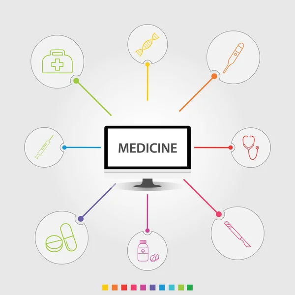 Medicine Infographics vector design. Timeline concept include medical bag, syringe, pills icons. Can be used for report, presentation, diagram, web design — Stock Vector
