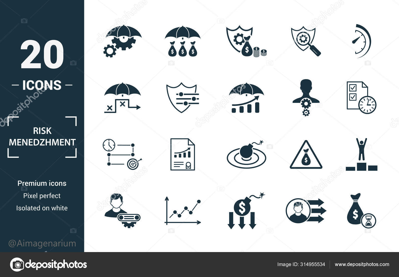 Risk Management icon set. Include creative elements risk management