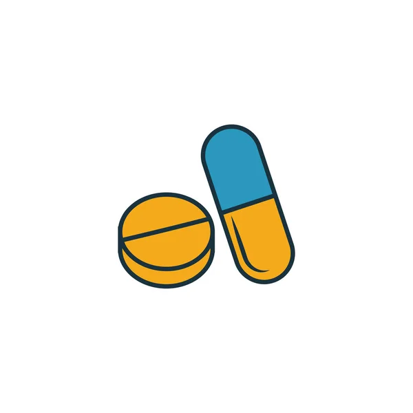 Set di icone delle pillole. Quattro elementi in stili diversi dalla collezione di icone della medicina. Pillole creative icone riempite, contorno, simboli colorati e piatti — Vettoriale Stock