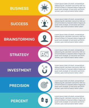 Vektör Infographic afiş şablonu. Modern düz renk tasarımı. İşlem diyagramı, sunumlar, iş akışı, BUSINESS simgeleri ile pankart için kullanılabilir.