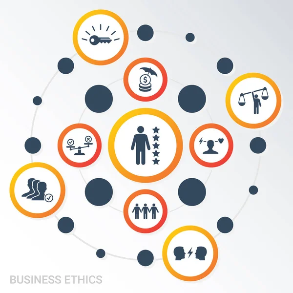 Векторный инфографический шаблон Визуализация данных бизнес-этики. Разные цвета. Может использоваться для процессов, презентаций, документооборота, баннера с BUSINESS ETHICS . — стоковый вектор