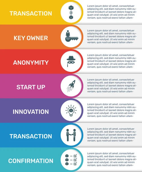 Vector Infographic pankartı Blockchain şablonu. Modern düz renk tasarımı. Süreç diyagramı, sunumlar, iş akışı, BLOCKCHAIN simgeleri ile pankart için kullanılabilir.