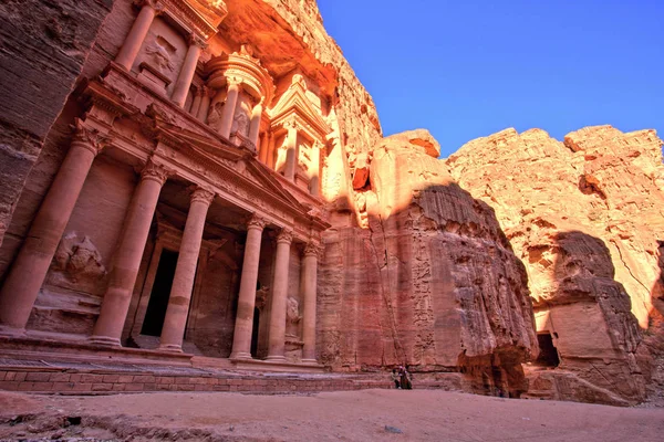 Tesouro Khazneh Cidade Antiga Petra Sunset Jordânia — Fotografia de Stock