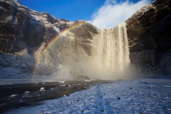 Cachoeira Skogafoss Inverno Islândia — Fotografia de Stock