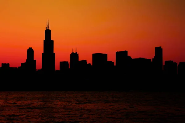 Chicago Skyline Panorama Pôr Sol — Fotografia de Stock