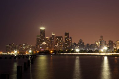 Chicago manzarası Panorama alacakaranlıkta