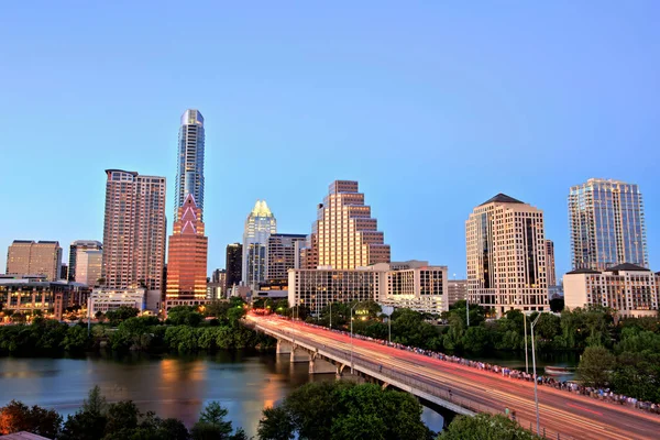 Austin Downtown Skyline Illuminated Blue Hour — Stock Photo, Image