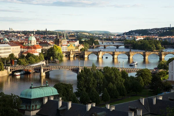 Bruggen Van Praag Moldau Schilderachtig Uitzicht Van Letná — Stockfoto