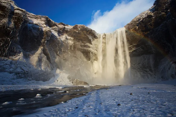 Cascada Skogafoss Invierno Islandia —  Fotos de Stock