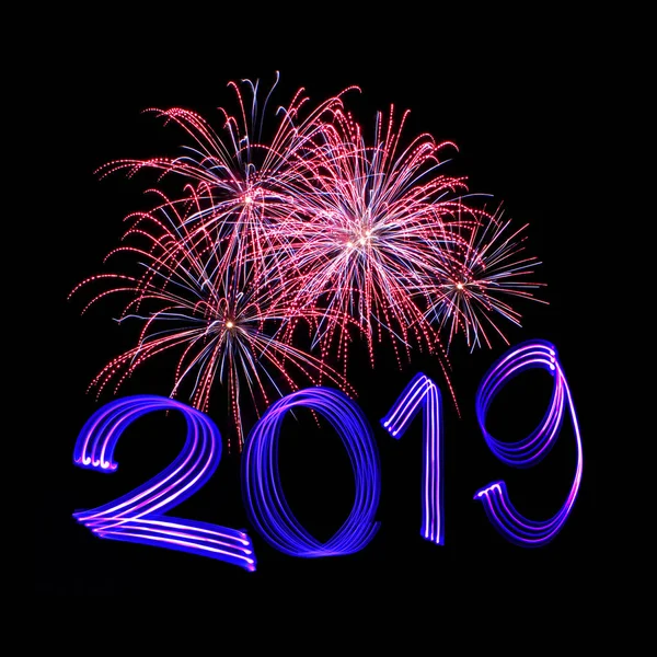 New Year Eve 2019 Met Vuurwerk — Stockfoto