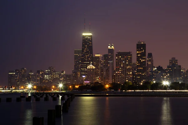 Chicago Skyline Panorama Anoitecer — Fotografia de Stock