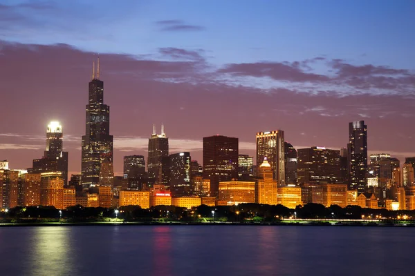 Panorama Chicago Skyline Anochecer — Foto de Stock