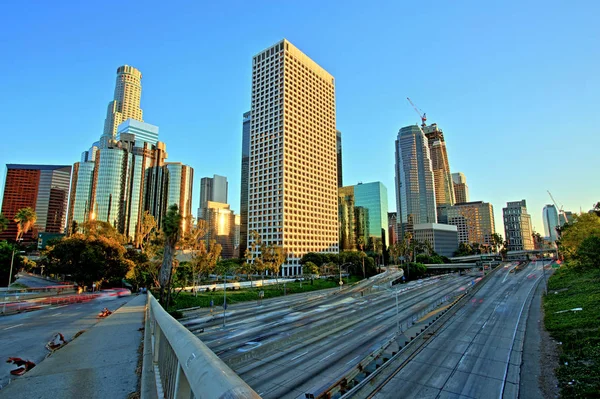 Staden Los Angeles Downtown Vid Solnedgången — Stockfoto