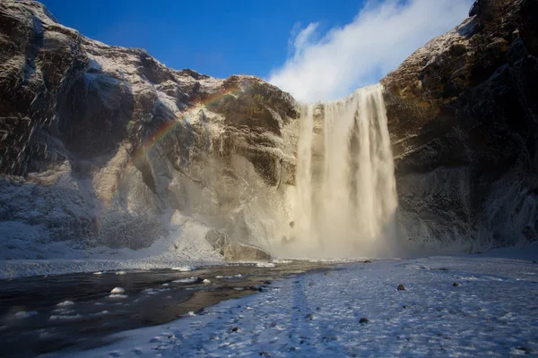 Skogafoss Waterval Winter Ijsland — Stockfoto