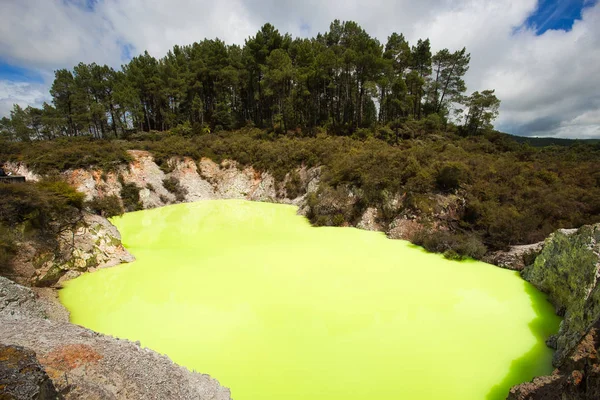 Piscina de Banho do Diabo Verde na Área Geotérmica Wai-O-Tapu perto do Rotor — Fotografia de Stock