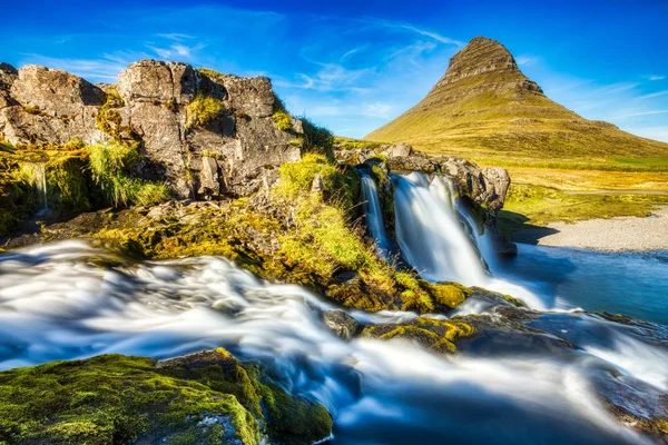 Island krajina letní Panorama, Kirkjufell hora během — Stock fotografie
