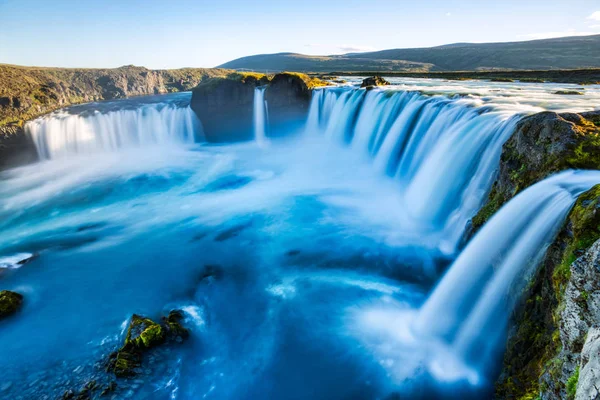 Godafoss Vízesés Naplementekor Izland — Stock Fotó