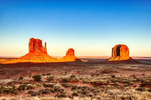 Monument Valley Navajo National Park Illuminated Sunset Border Utah Arizona — Stock Photo, Image