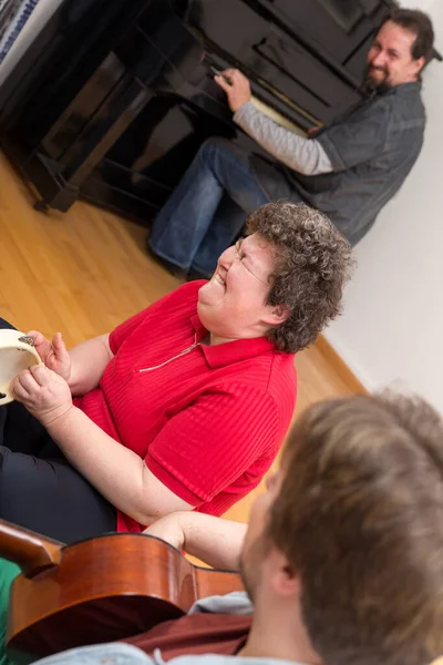 Music Therapy Mentally Disabled Woman — Stock Photo, Image