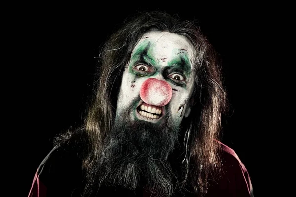Psycho Clown Sanglant Regardant Vicieusement Spectateur Fond Noir Cauchemar Concept — Photo