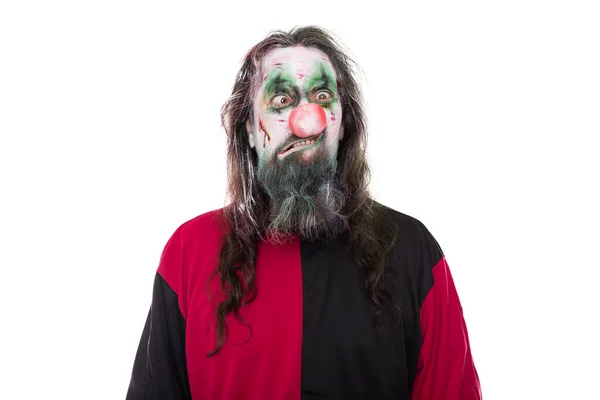 Traje Payaso Malvado Aislado Blanco Con Copyspace Concepto Halloween Carnaval — Foto de Stock