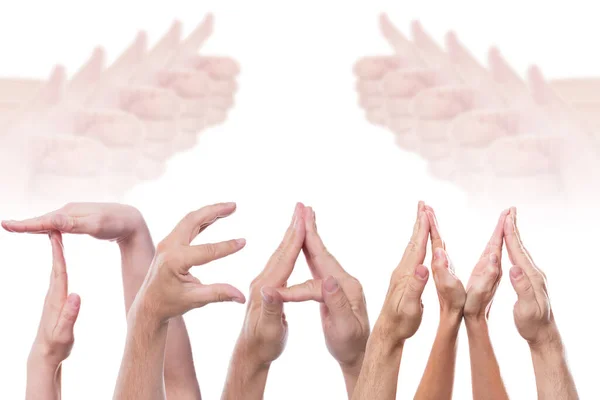 Ομάδα Λέξη Μπροστά Από Χέρια Κρατώντας Τους Αντίχειρες Επάνω — Φωτογραφία Αρχείου