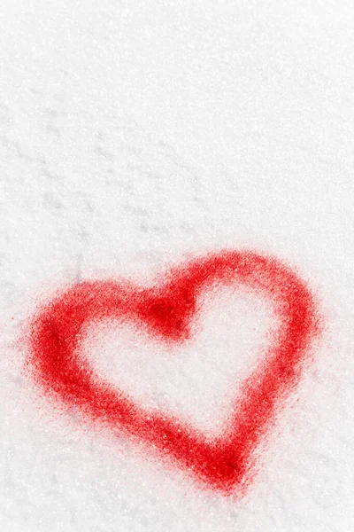 Vermelho Coração Pulverizado Neve Conceito Cartão Saudação Para Amor — Fotografia de Stock