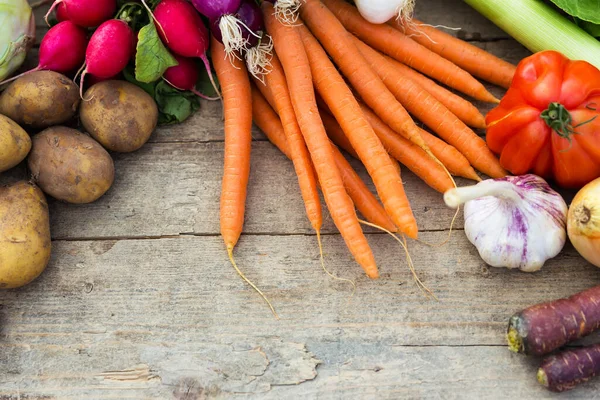 Bir Masada Organik Sebzeler Konsept Organik Tarım Tarım Sağlıklı Yaşam — Stok fotoğraf