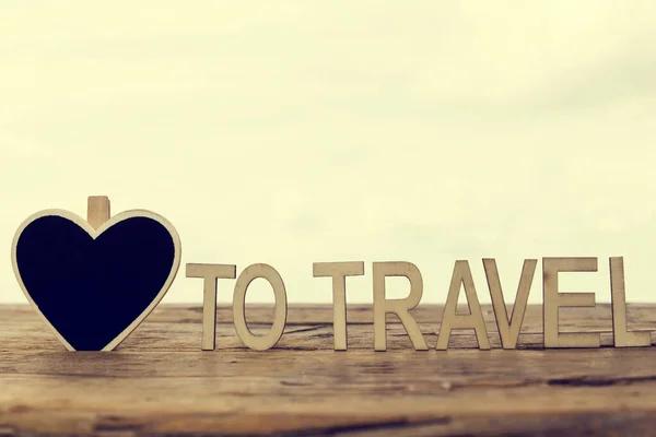 Wooden Heart Space Text Concept Travelling — Stock Photo, Image